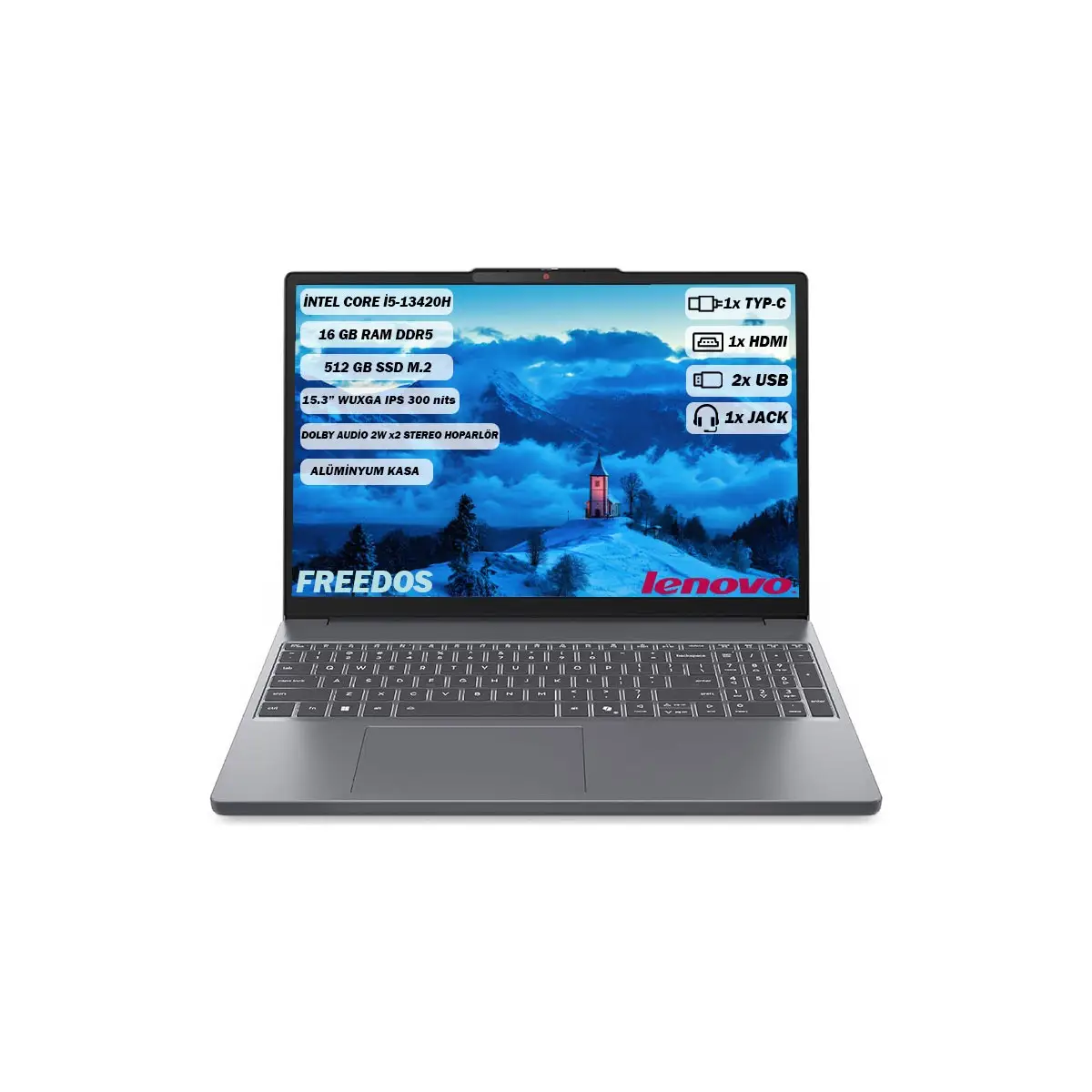 IdeaPad Slim 3 Intel Core i5 13420H 16GB 512GB SSD Freedos 15.3" Taşınabilir Bilgisayar 83K1003MTR