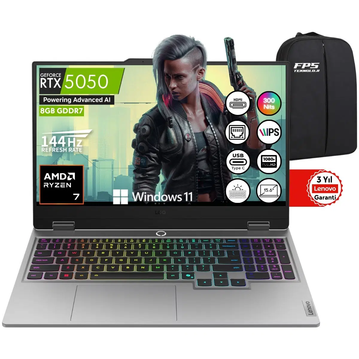 Loq 15AHP10 Amd Ryzen 7 250 RTX5050 100W 16GB Ram 2tb SSD 15.6" Fhd IPS 144Hz W11 83JG006CTR Taşınabilir Bilgisayar