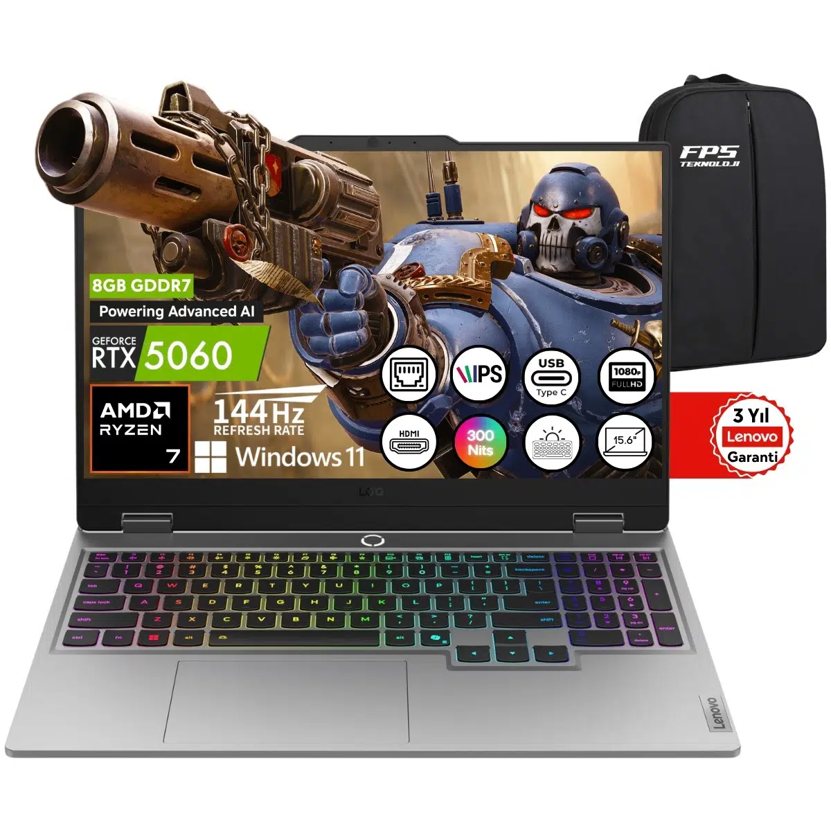 Loq 15AHP10 Amd Ryzen 7 250 RTX5060 100W 32GB Ram 1tb SSD 15.6" Fhd IPS 144Hz W11 83JG008UTR Taşınabilir Bilgisayar
