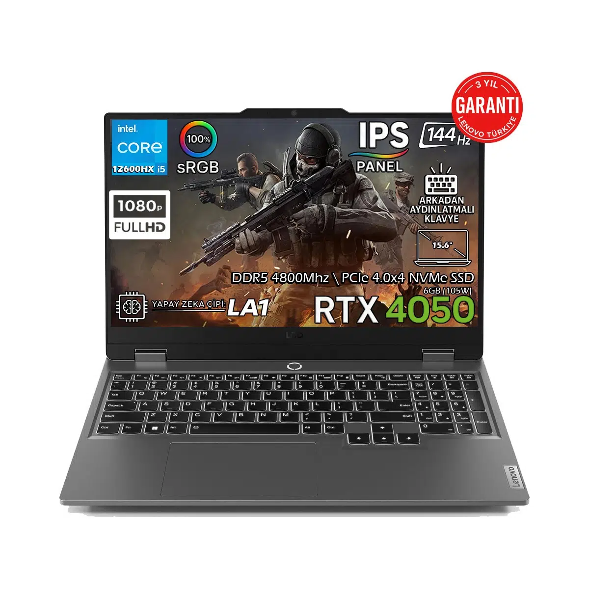 LOQ 15IAX9 Intel Core i5-12600HX 16GB 1TB SSD RTX 4050 6GB (105W) 15.6" FHD IPS Panel 144Hz Freedos Taşınabilir Bilgisayar 83GS00L8TR
