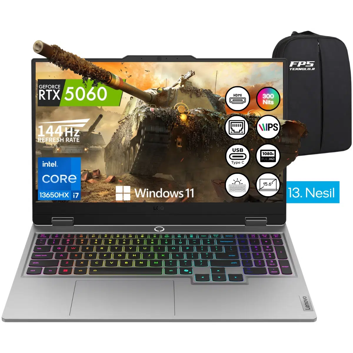 Loq 15IRX10 İ7-13650HX RTX5060 100W 32GB Ram 1tb SSD 15.6" Fhd IPS 144Hz W11 Taşınabilir Bilgisayar