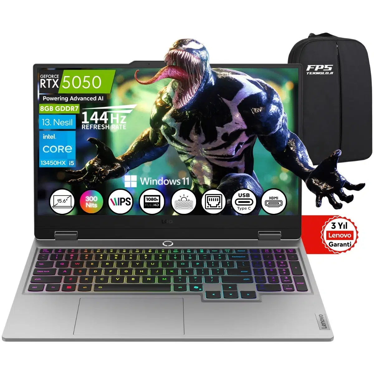 Loq I5-13450HX RTX5050 32GB Ram 2tb SSD 15.6" Fhd IPS 144Hz W11 83JE00JLTR Taşınabilir Bilgisayar