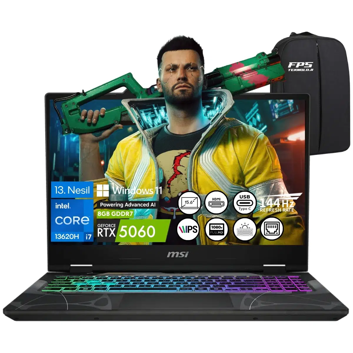 Msı Cyborg 15 B13WFKG-679XTR I7-13620H RTX5060 64GB Ram 4tb SSD 15.6" Fhd IPS 144Hz W11 Taşınabilir Bilgisayar