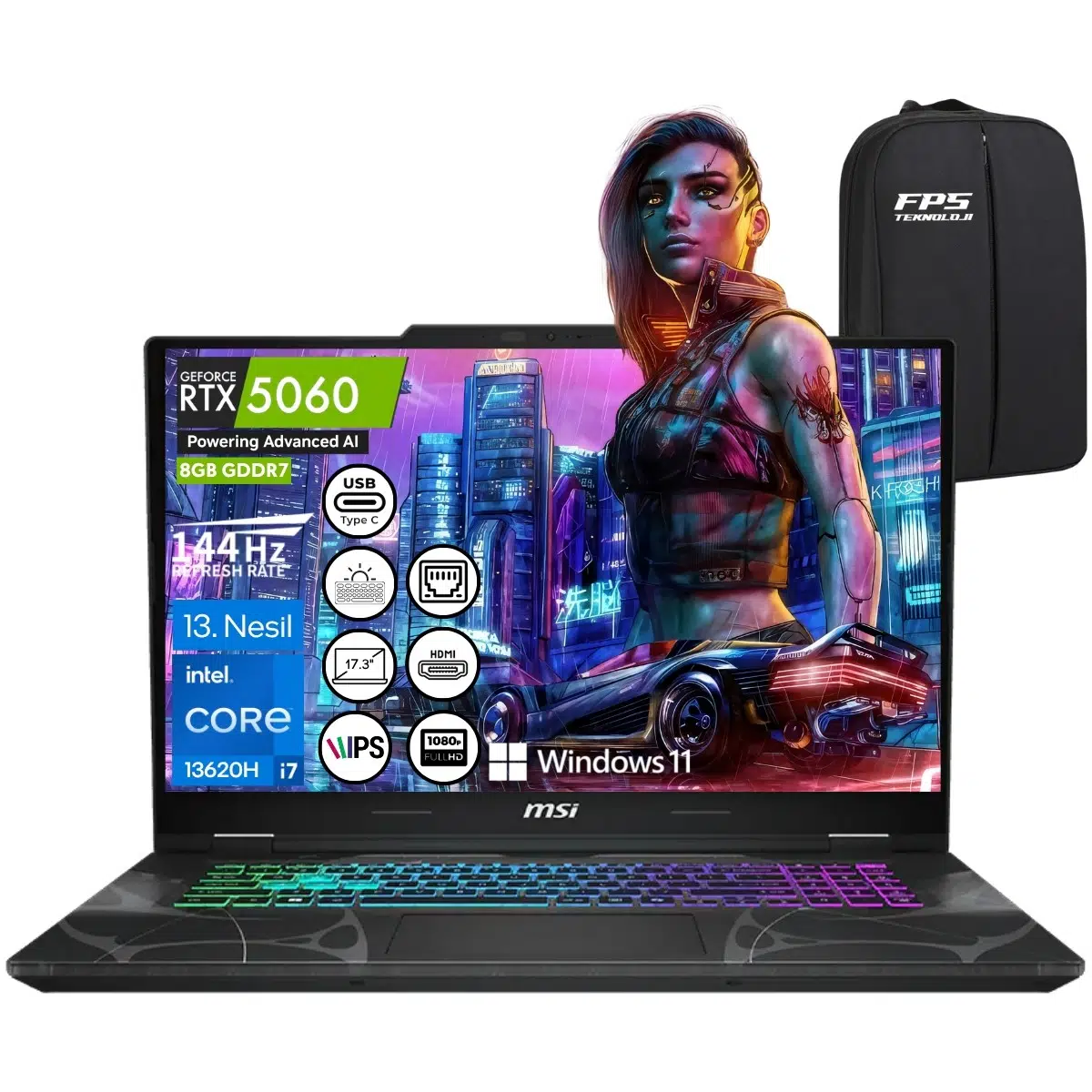 Msı Cyborg 17 B13WFKG-091XTR I7-13620H RTX5060 16GB Ram 2tb SSD 17.3" Fhd IPS 144Hz W11 Taşınabilir Bilgisayar