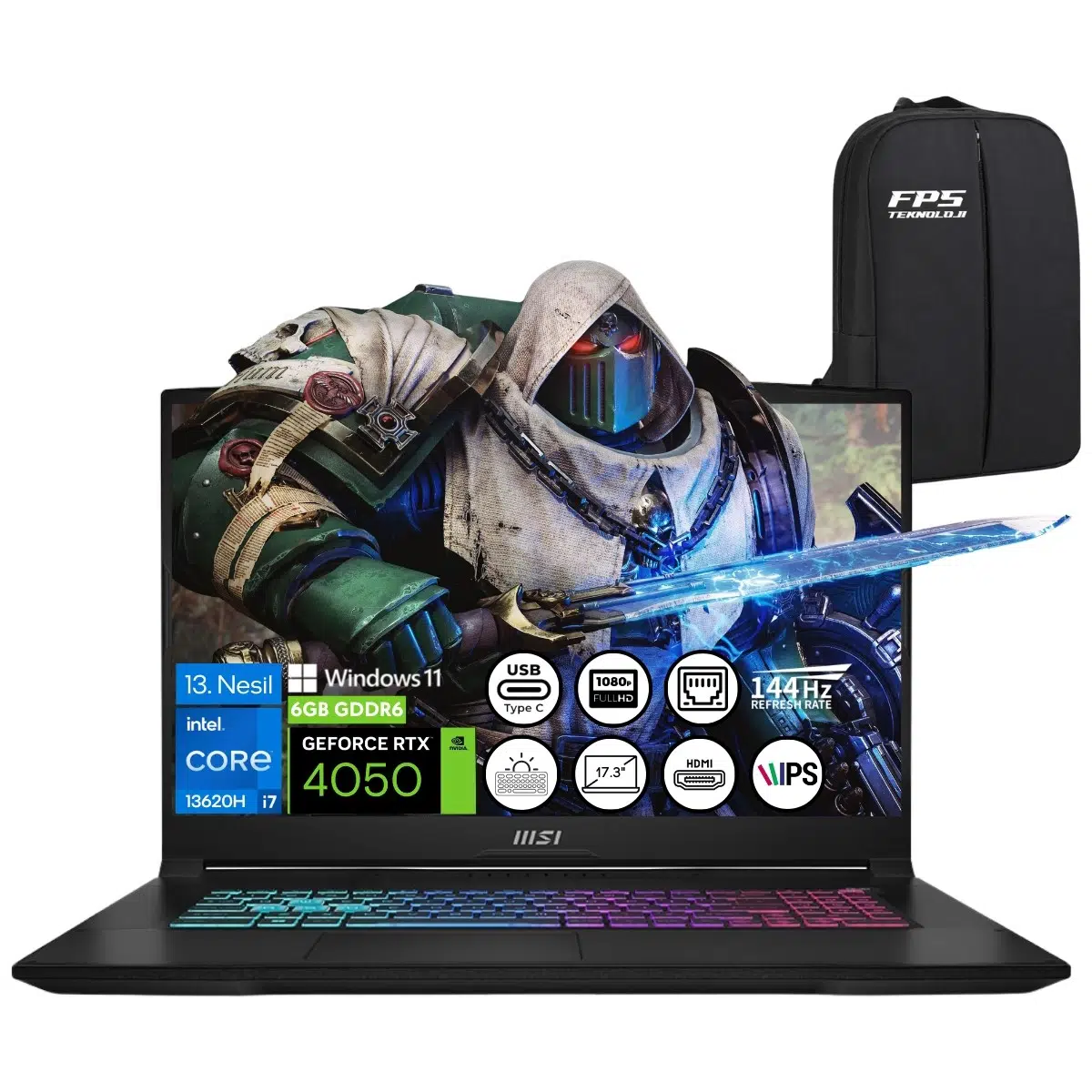Msı Katana 17 B13VEK-1035XTR I7-13620H RTX4050 32GB Ram 1tb SSD 17.3" Fhd IPS 144Hz W11 Taşınabilir Bilgisayar
