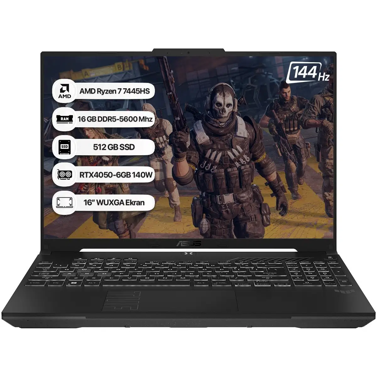 Tuf Gaming A16 FA607NUG-RL212 Amd Ryzen 7 7445HS 16GB 512GB SSD RTX4050-6GB 140W Freedos 16" Wuxga 144Hz Taşınabilir Bilgisayar