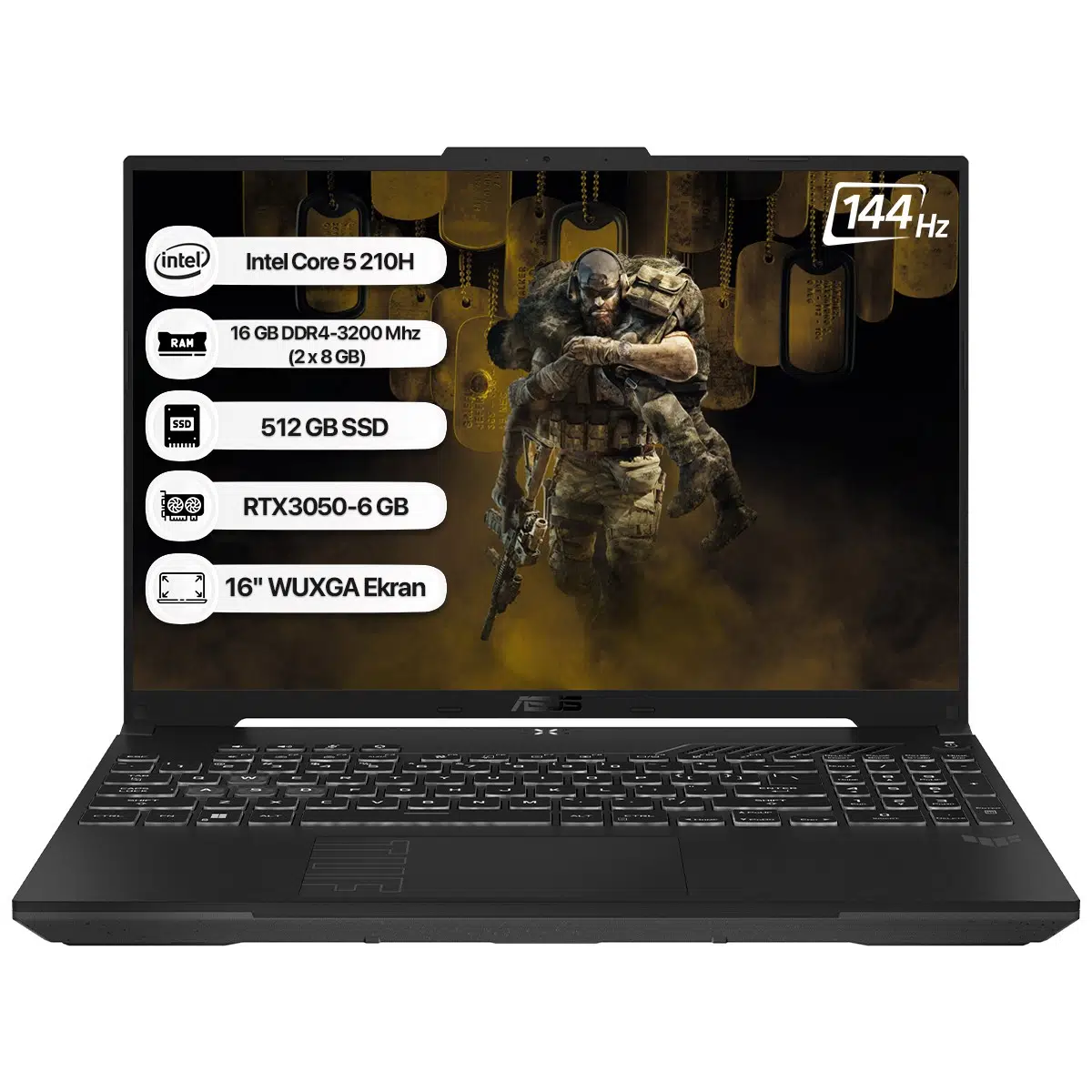 Tuf Gaming F16 FX607VJ-RL059 Intel Core 5 210H 16GB 512GB SSD RTX3050-6GB 65W Freedos 16" 144Hz Wuxga Taşınabilir Bilgisayar