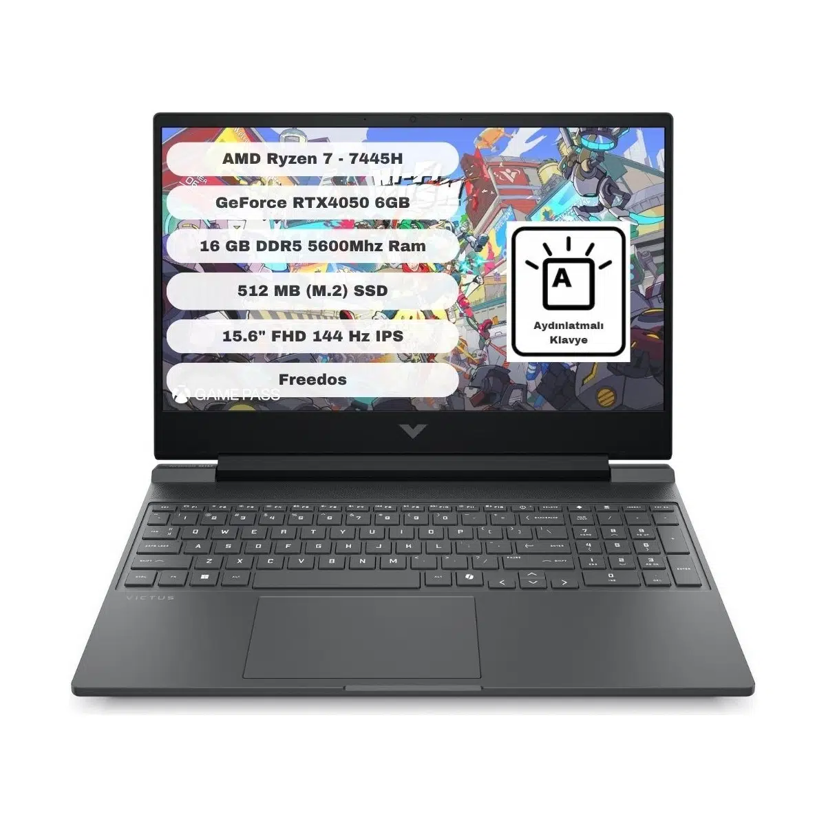 Victus 15-FB3038NT BX9U9EA 6gb RTX4050 Amd Ryzen 7 7445H 16GB Ram 512GB SSD 15.6 Inç Fhd 144Hz Freedos Taşınabilir Bilgisayar