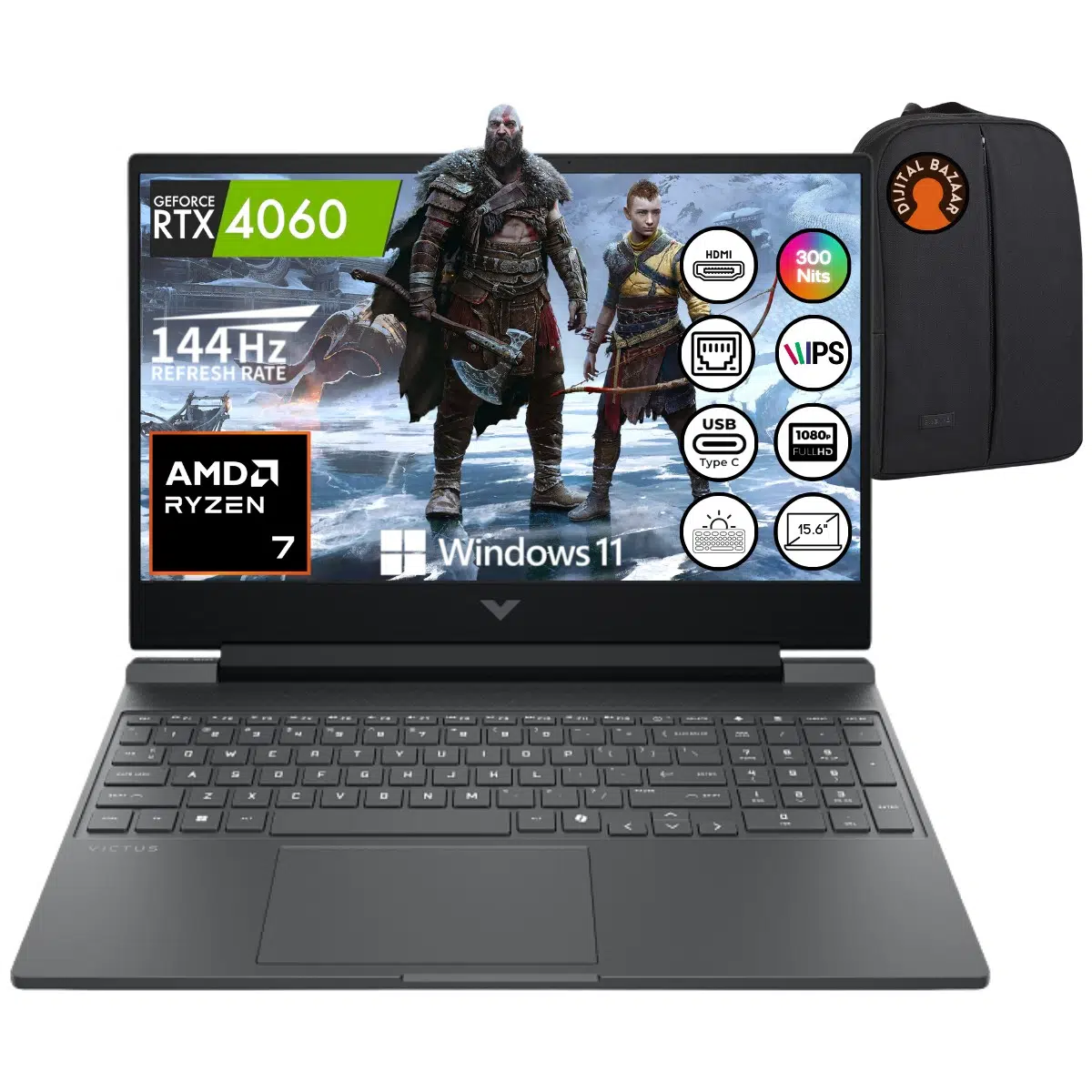 Victus 15 Ryzen 7 8845HS RTX4060 32GB Ram 1tb SSD 15.6" Fhd IPS 144Hz W11 Taşınabilir Bilgisayar