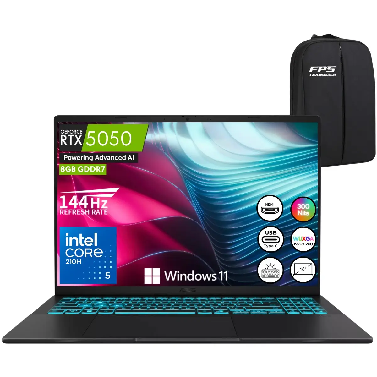 Vivobook 16 V3607VH-RP035W Intel Core 5 210H RTX5050 16GB Ram 4tb SSD 16" Wuxga W11 144Hz Taşınabilir Bilgisayar